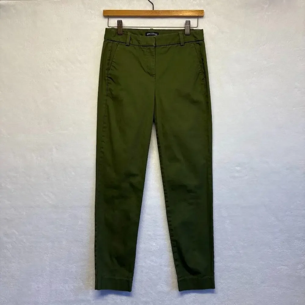 J. Crew Pants Effortless Slim Crop Deep Moss Olive Green Chino Pants Size 0